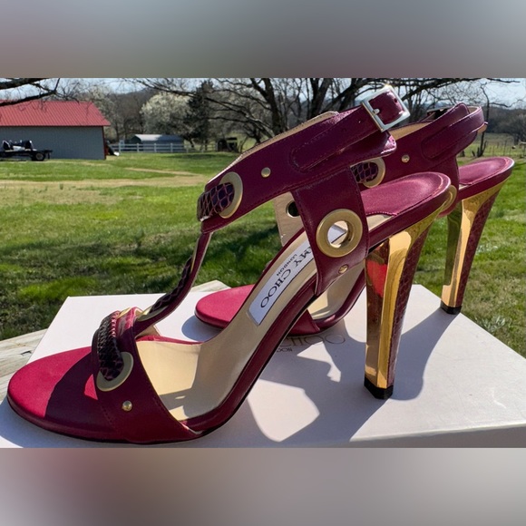 🐍JIMMY CHOO NAPPA/WATERSNAKE BURGUNDY HEELS🐍 - Picture 2 of 11